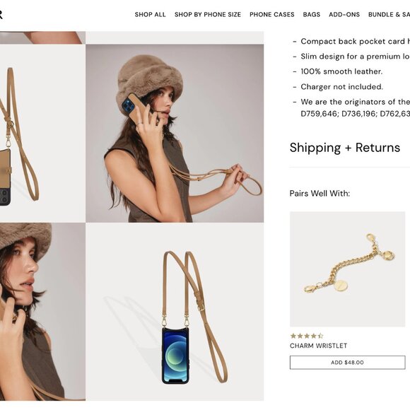 Bandolier designer phone case cross body bag iPhone 15 ProMax strap tan gold - Picture 9 of 12